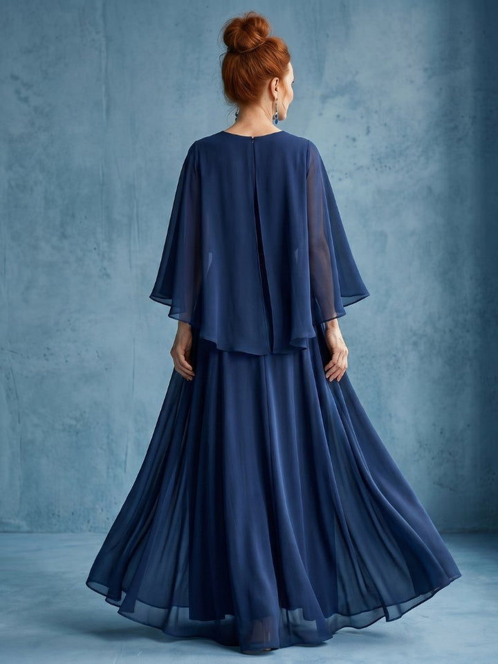 Women's Midi Dress | Layered Sleeve with Drape Waist Back
