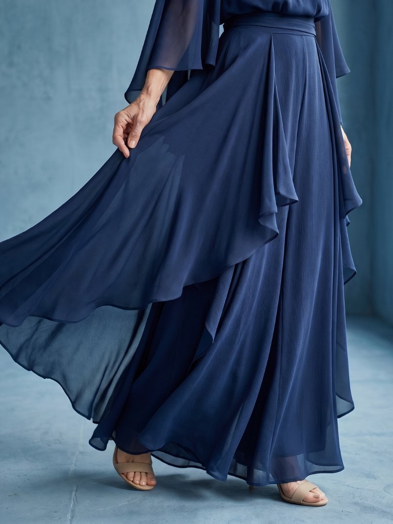 Women's Midi Dress | Layered Sleeve with Drape Waist Side