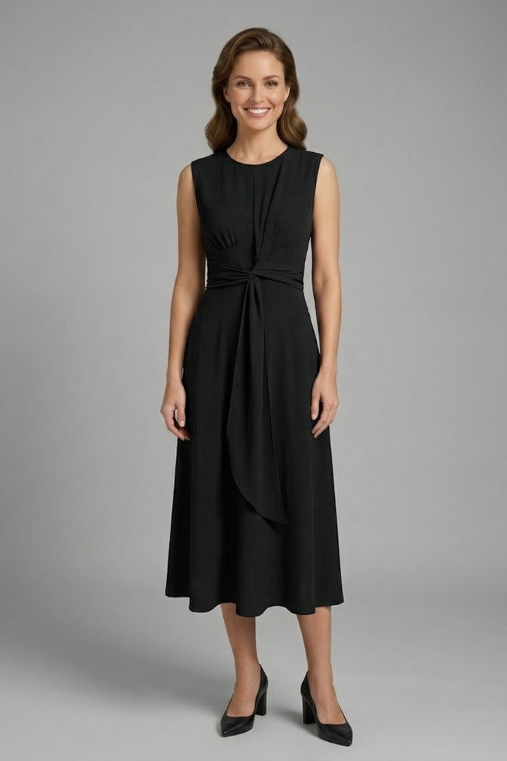 Women's Midi Dress | Sleeveless Round Neck with Tie Waist Alternate