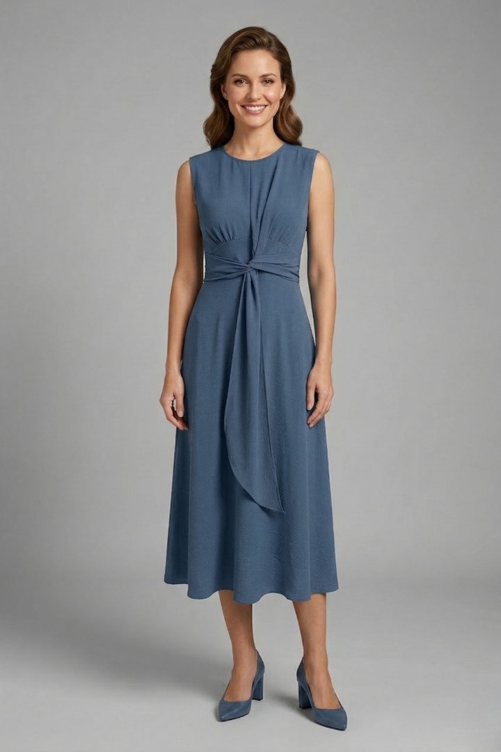 Women's Midi Dress | Sleeveless Round Neck with Tie Waist Lifestyle