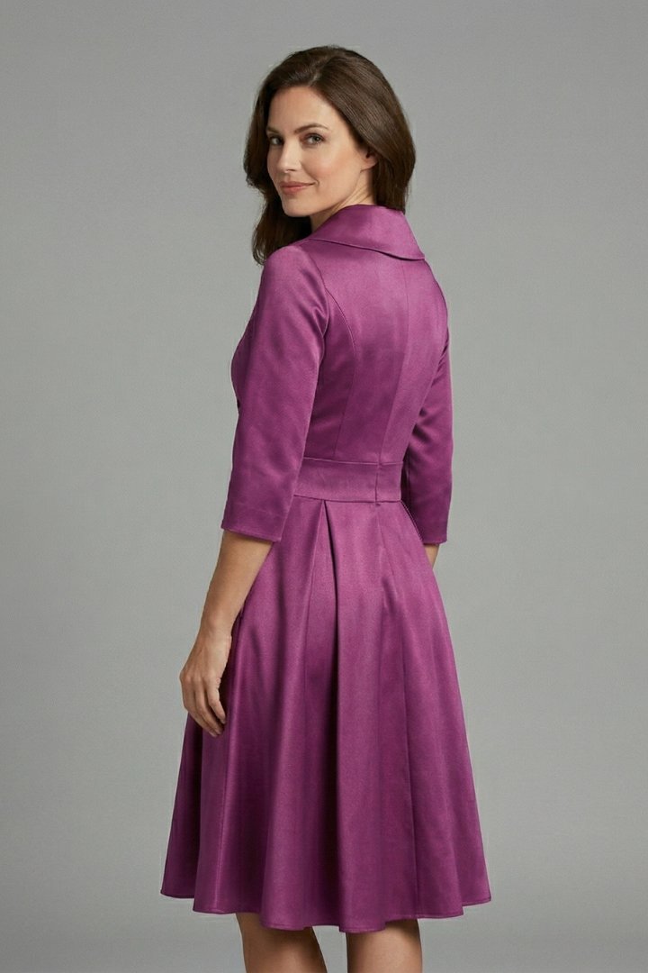 Women's Midi Dress | V-Neck Pleated Waist Wrap Bodice Back