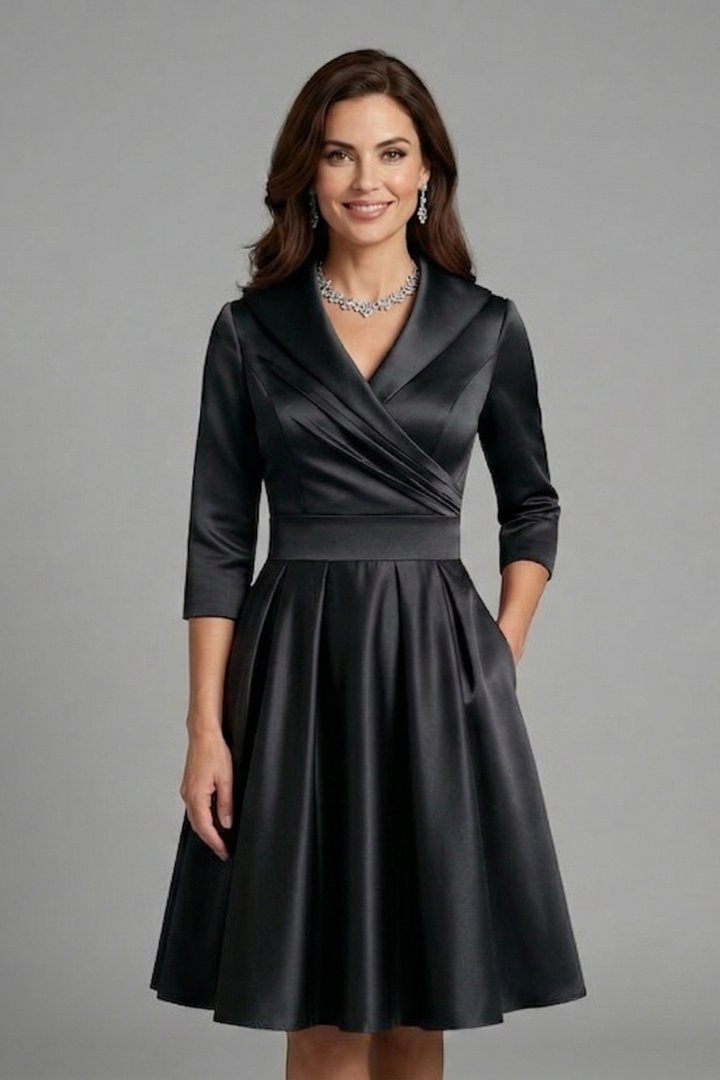 Women's Midi Dress | V-Neck Pleated Waist Wrap Bodice Close Up
