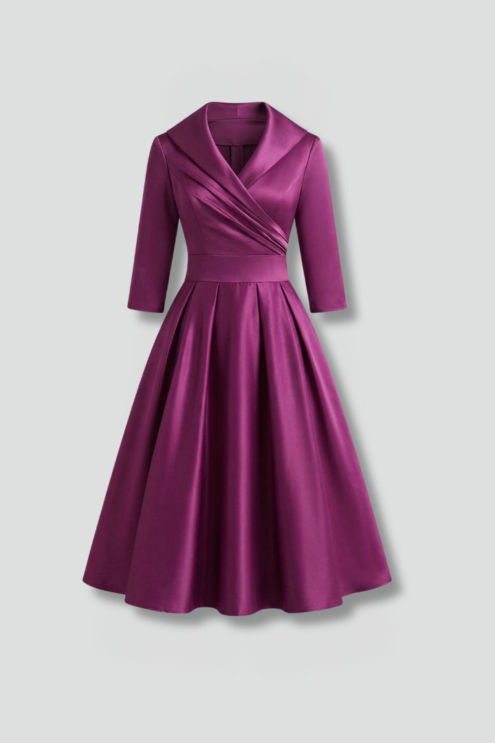 Women's Midi Dress | V-Neck Pleated Waist Wrap Bodice Hero