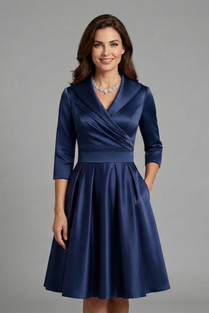 Women's Midi Dress | V-Neck Pleated Waist Wrap Bodice Lifestyle