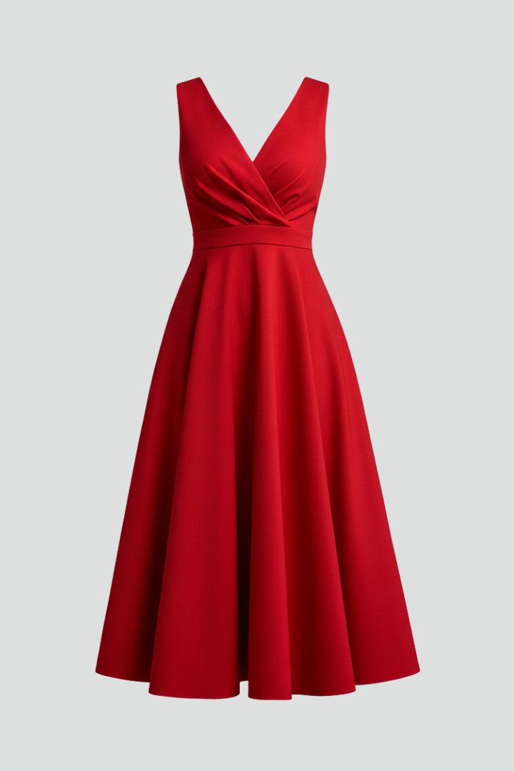 Women's Midi Dress | V-Neck Zip Closure Sleeveless A-Line Hero