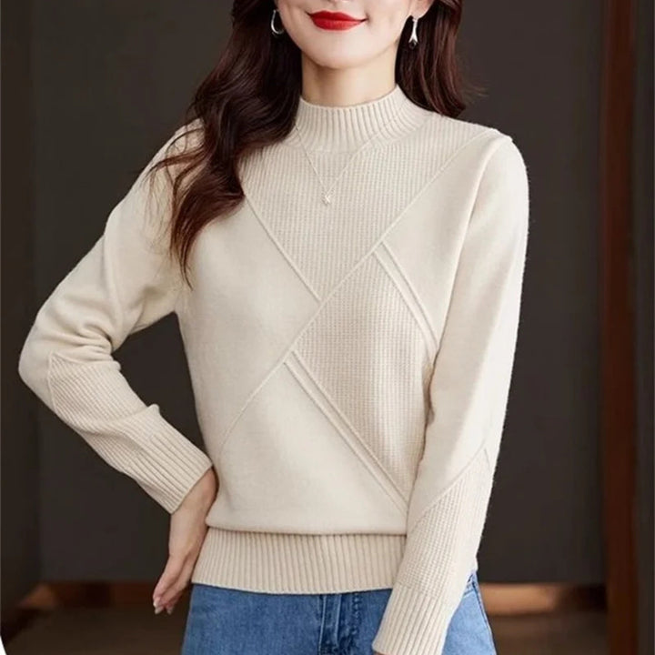 Women's Mock Neck Sweater | Diagonal Rib Sculpted Fit Angle
