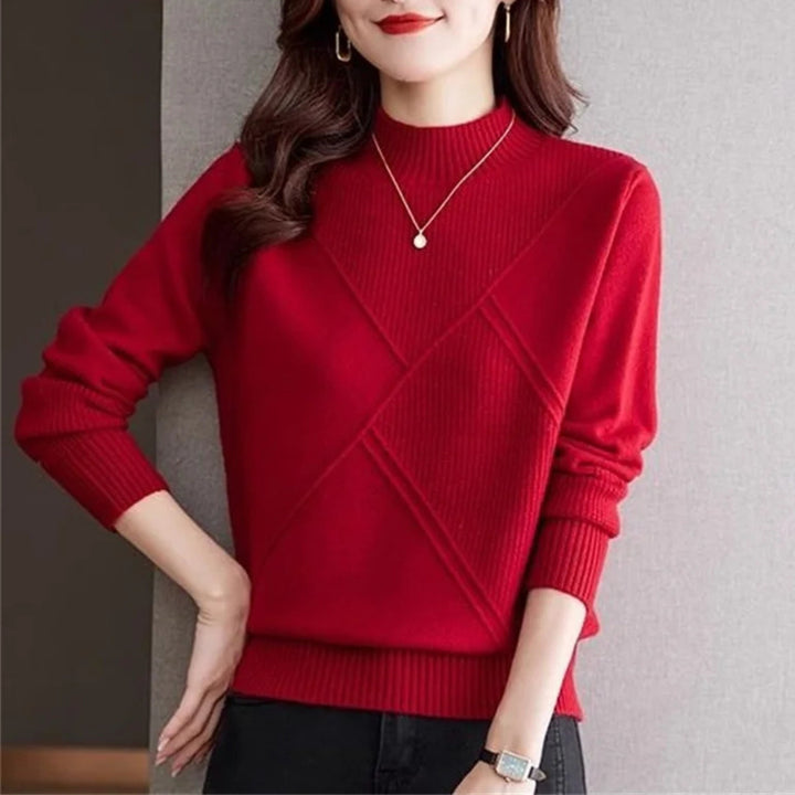 Women's Mock Neck Sweater | Diagonal Rib Sculpted Fit Back