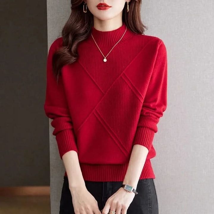 Women's Mock Neck Sweater | Diagonal Rib Sculpted Fit Close Up