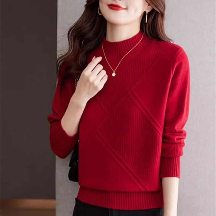 Women's Mock Neck Sweater | Diagonal Rib Sculpted Fit Detail