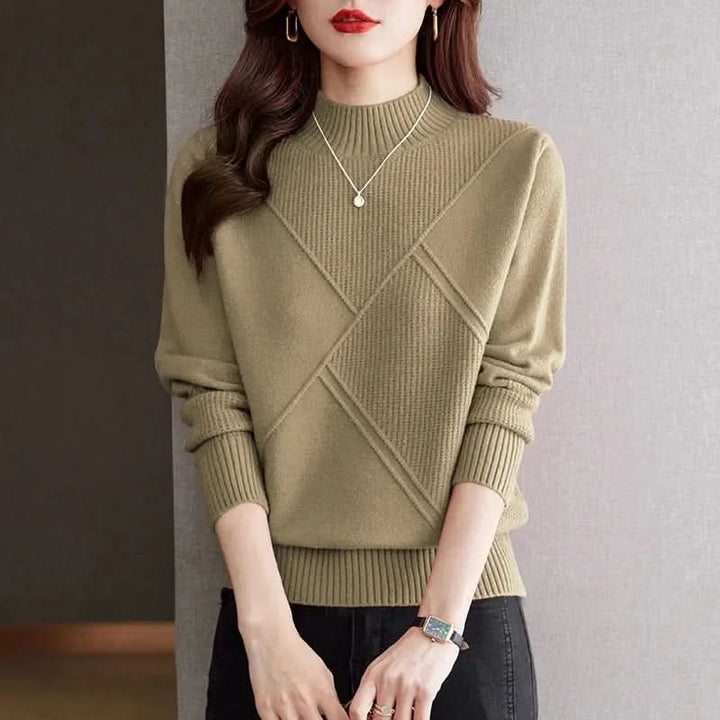 Women's Mock Neck Sweater | Diagonal Rib Sculpted Fit Front