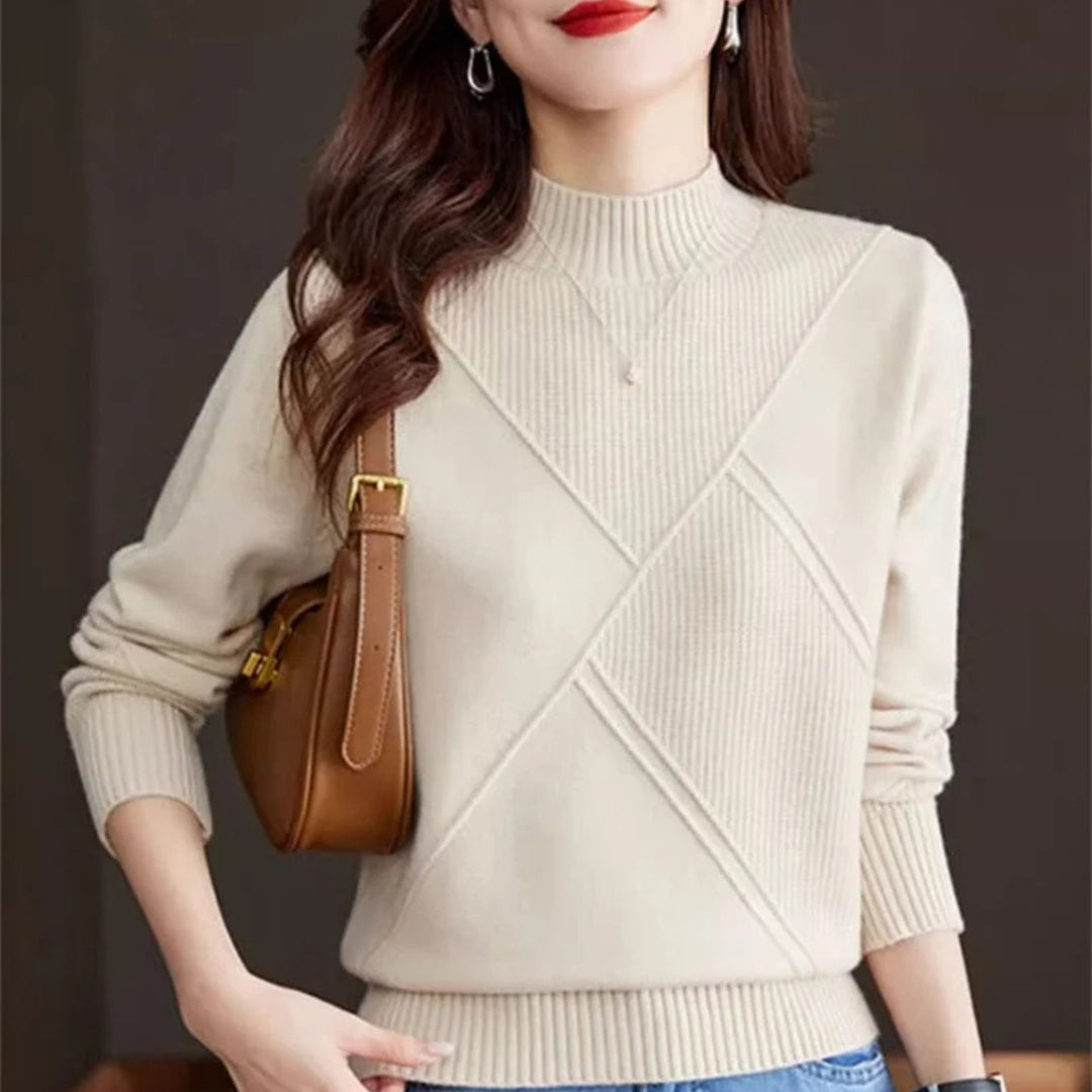 Women's Mock Neck Sweater | Diagonal Rib Sculpted Fit Full