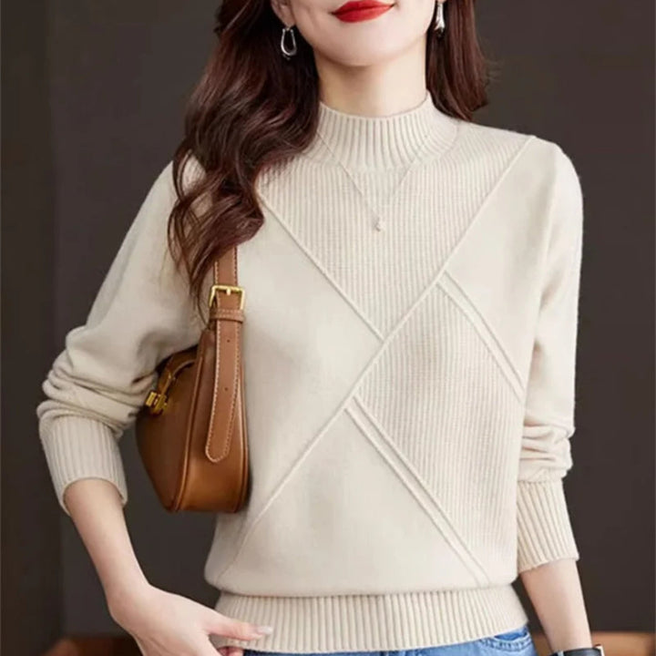 Women's Mock Neck Sweater | Diagonal Rib Sculpted Fit Full