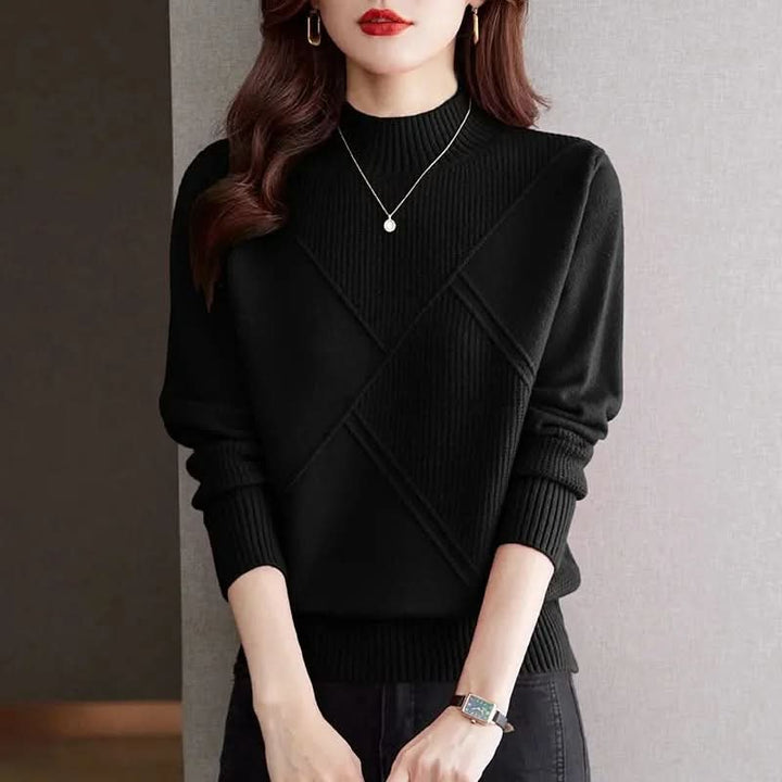 Women's Mock Neck Sweater | Diagonal Rib Sculpted Fit Lifestyle