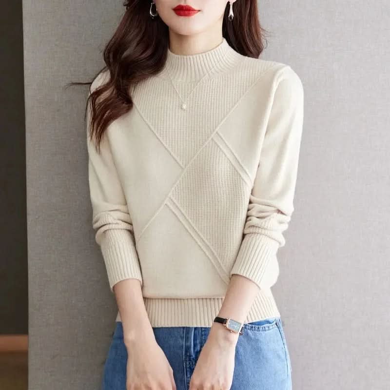 Women's Mock Neck Sweater | Diagonal Rib Sculpted Fit Side