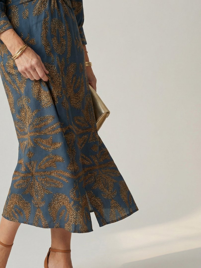 Women's Natural Wrap Midi Dress | Long Sleeve Knot Front Angle