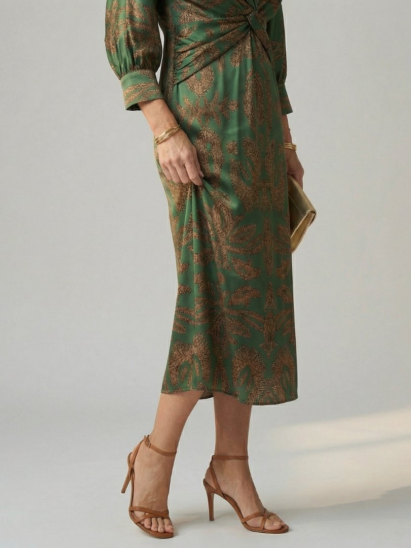 Women's Natural Wrap Midi Dress | Long Sleeve Knot Front Detail