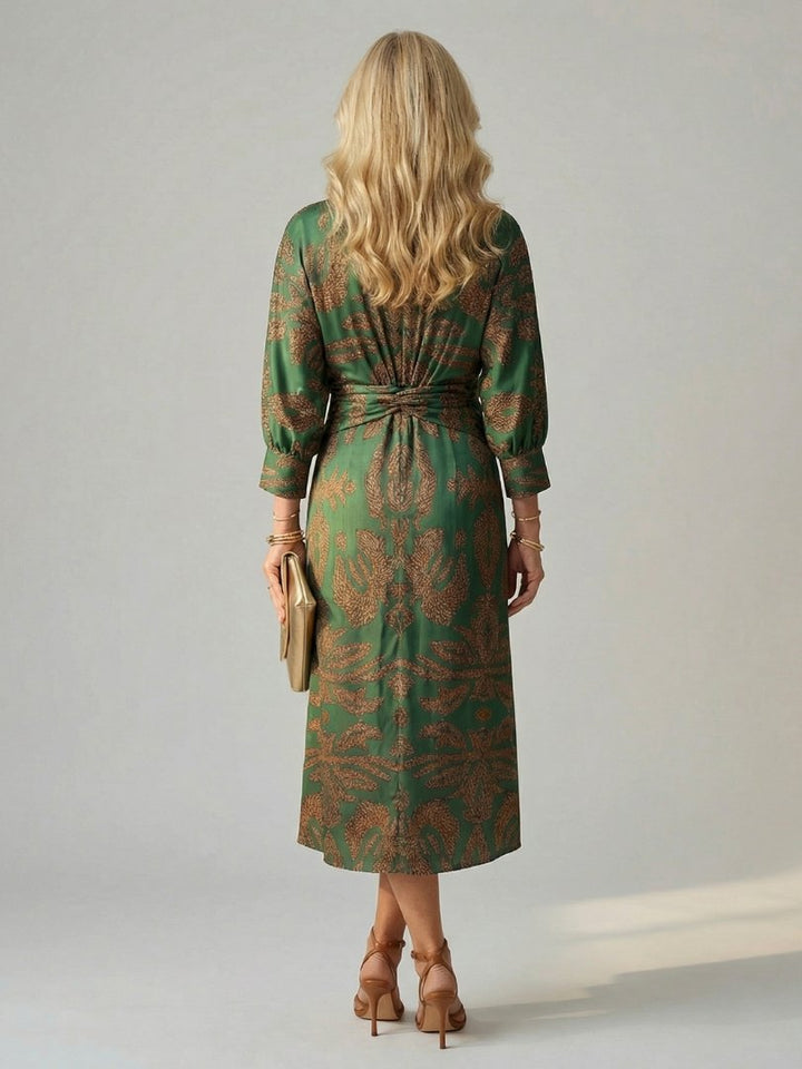Women's Natural Wrap Midi Dress | Long Sleeve Knot Front Side