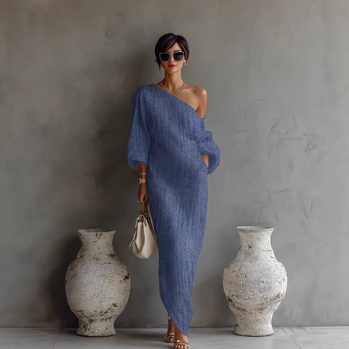 Women's Off-Shoulder Maxi Dress | Lantern Sleeves Relaxed Fit Detail