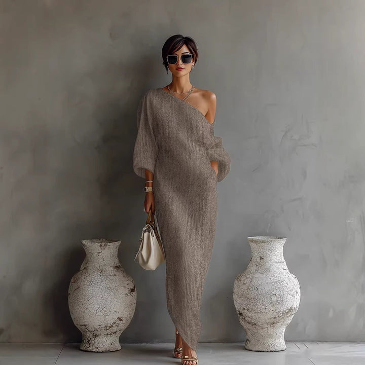 Women's Off-Shoulder Maxi Dress | Lantern Sleeves Relaxed Fit Hero
