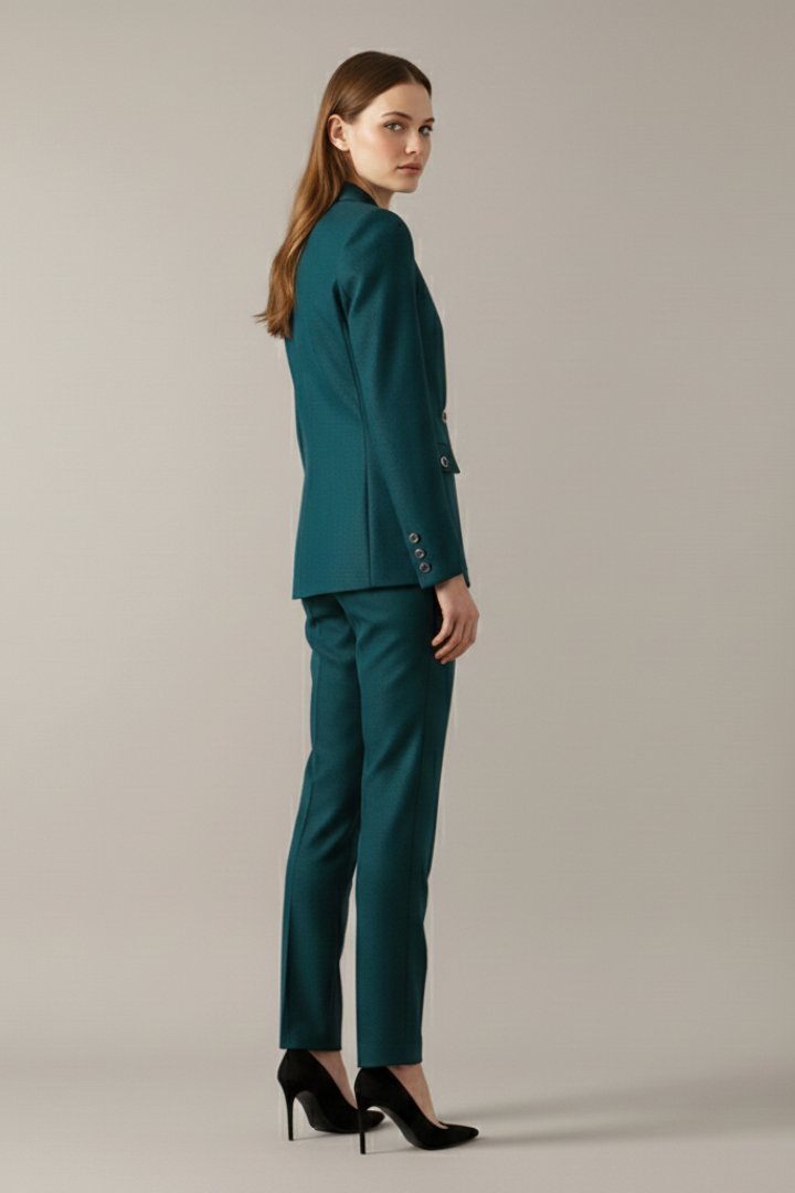 Women's One Button Blazer Set | Straight Trousers with Ring Loop Back