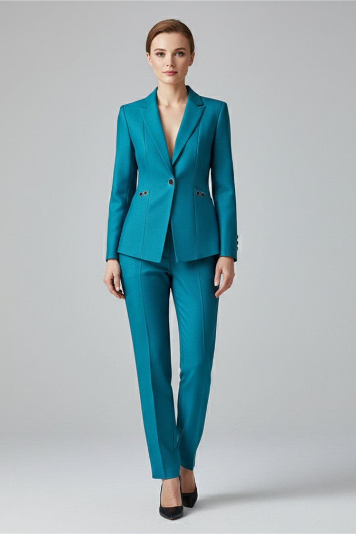 Women's One Button Blazer Set | Straight Trousers with Ring Loop Close Up