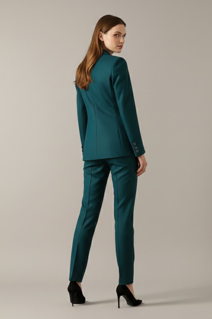 Women's One Button Blazer Set | Straight Trousers with Ring Loop Side