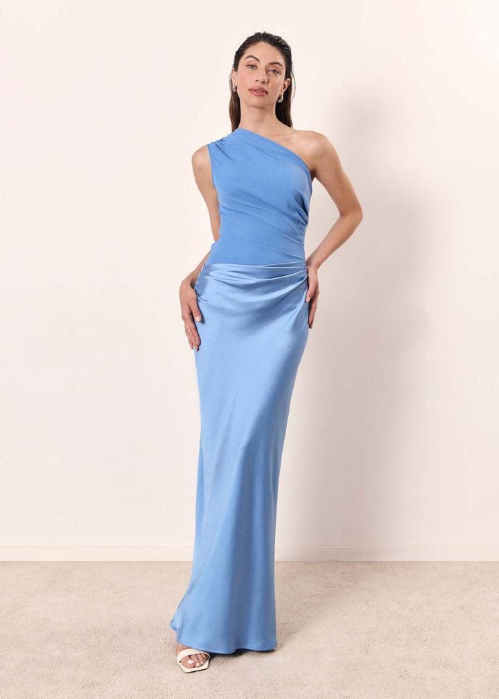 Women's One-Shoulder Maxi Dress | Wedding Guest Pleated Bodice Fit Side