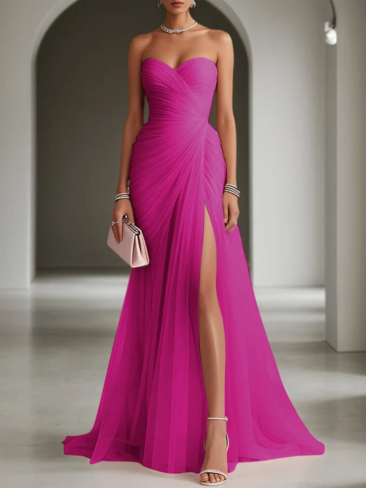 Women's One-Shoulder Pleated Maxi Dress | Wedding Guest Ruched Bodice Close Up