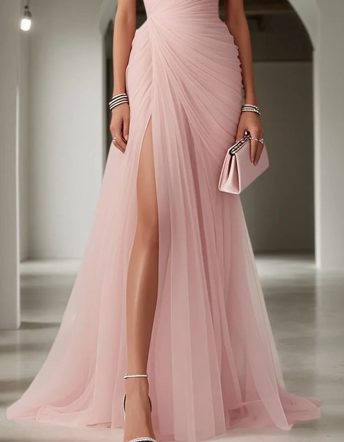 Women's One-Shoulder Pleated Maxi Dress | Wedding Guest Ruched Bodice Detail