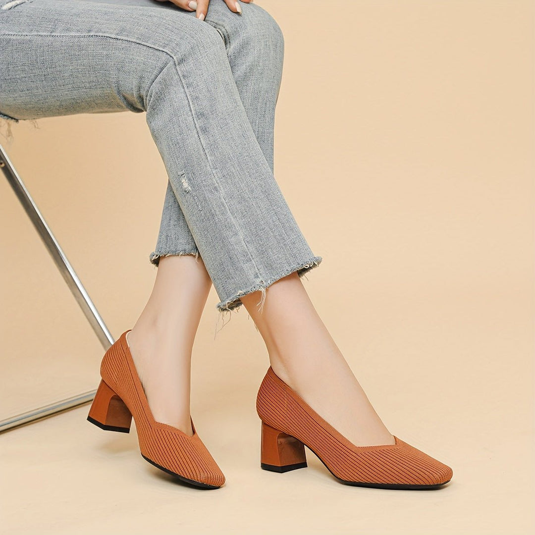 Women's Orthopaedic Block Heel Pumps | Square Toe Office Slip On Back