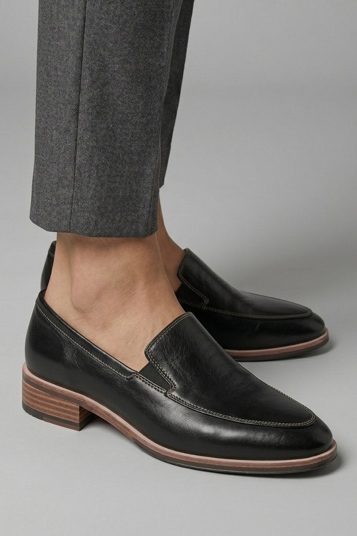 Women's Orthopaedic Slip-On Loafers | Stacked Heel Office Flat Back