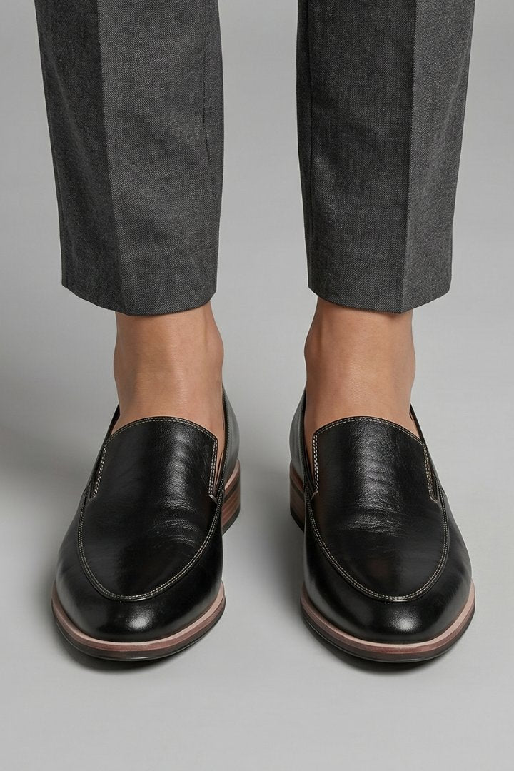 Women's Orthopaedic Slip-On Loafers | Stacked Heel Office Flat Detail