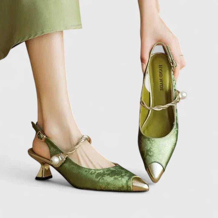 Women's Orthopaedic Textured Heels | Slingback Formal Kitten Heel Hero