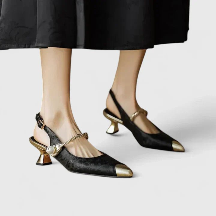 Women's Orthopaedic Textured Heels | Slingback Formal Kitten Heel Side