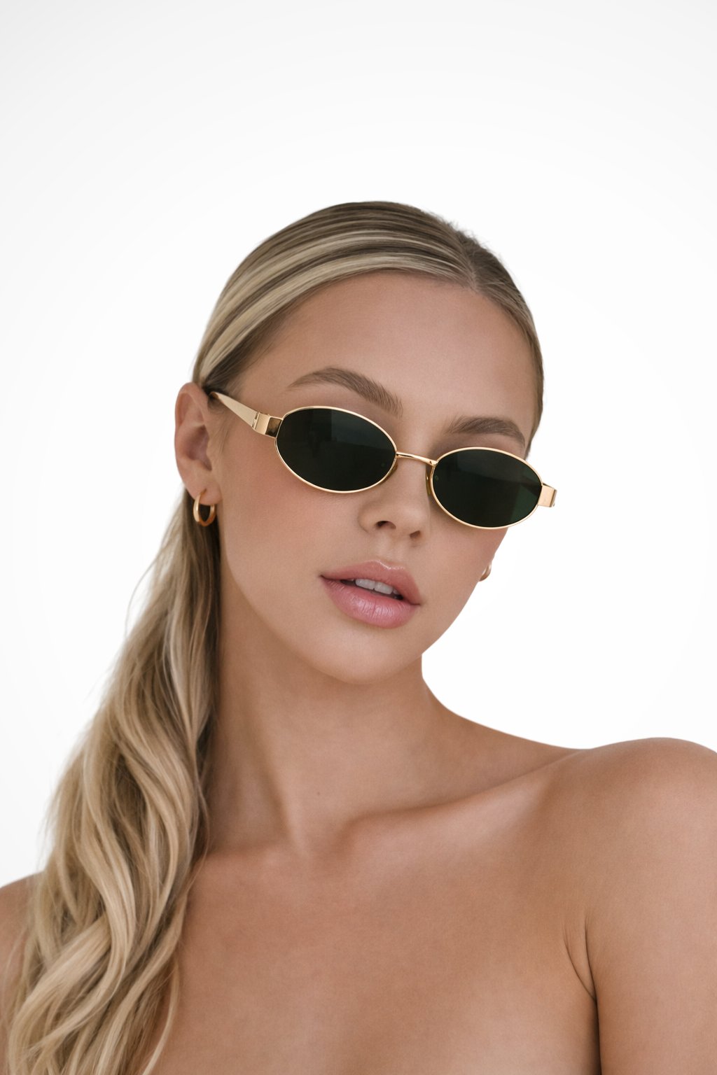 Women's Oval Frame Metal Slim Sunglasses Full
