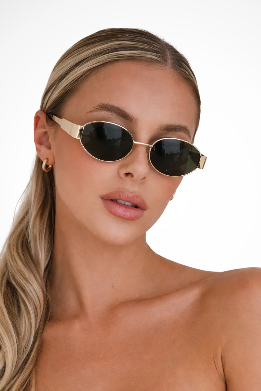 Women's Oval Frame Metal Slim Sunglasses Hero