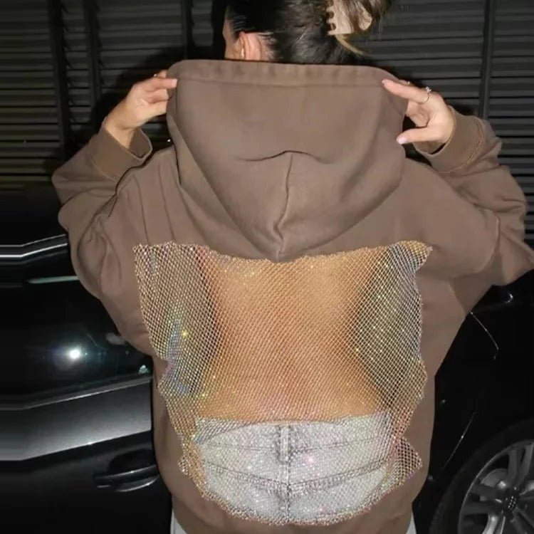 Women's Oversized Hoodie | Mesh Back Panel Sheer Detail Back