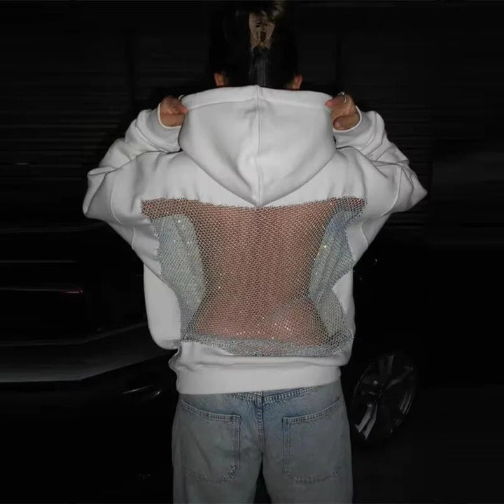 Women's Oversized Hoodie | Mesh Back Panel Sheer Detail Front