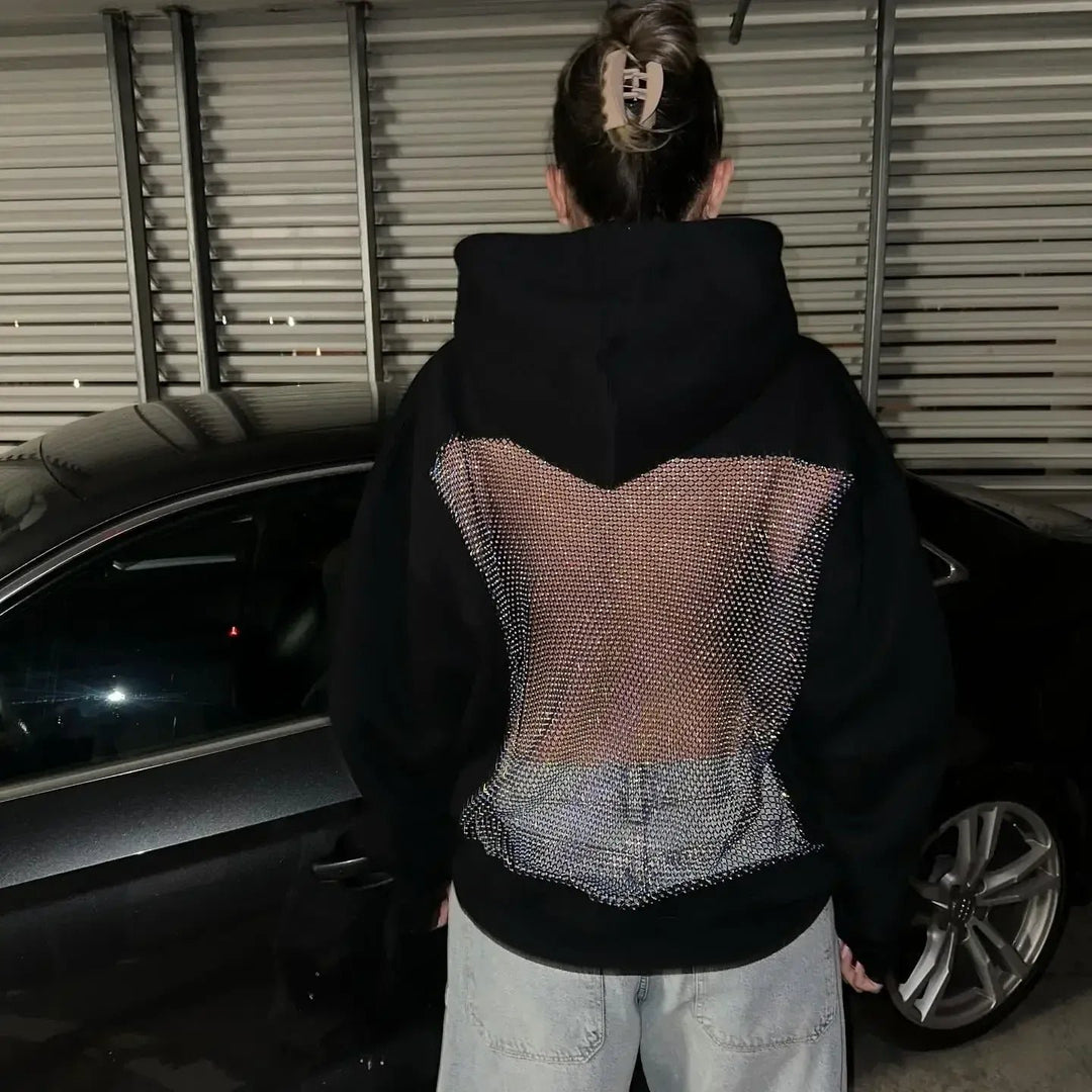Women's Oversized Hoodie | Mesh Back Panel Sheer Detail Lifestyle
