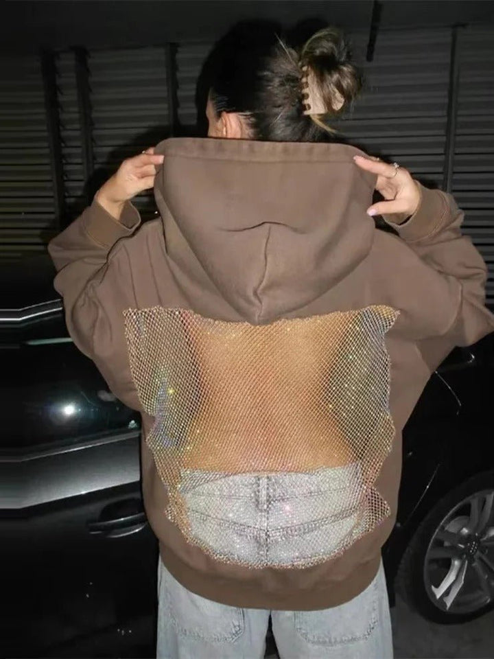 Women's Oversized Hoodie | Mesh Back Panel Sheer Detail Side