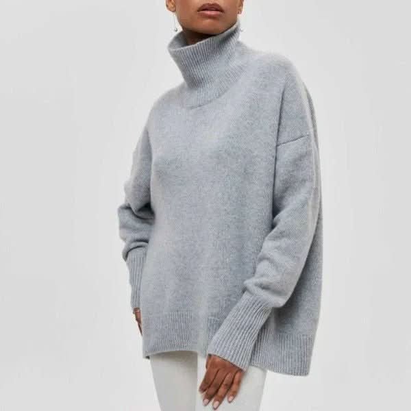Women's Oversized Roll Neck Sweater | Relaxed Drape Soft Knit Angle