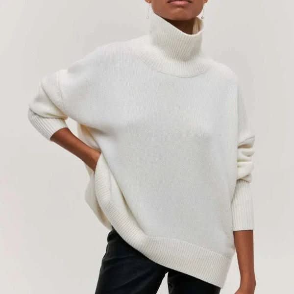 Women's Oversized Roll Neck Sweater | Relaxed Drape Soft Knit Back