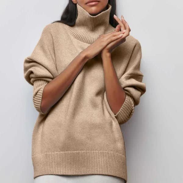 Women's Oversized Roll Neck Sweater | Relaxed Drape Soft Knit Close Up