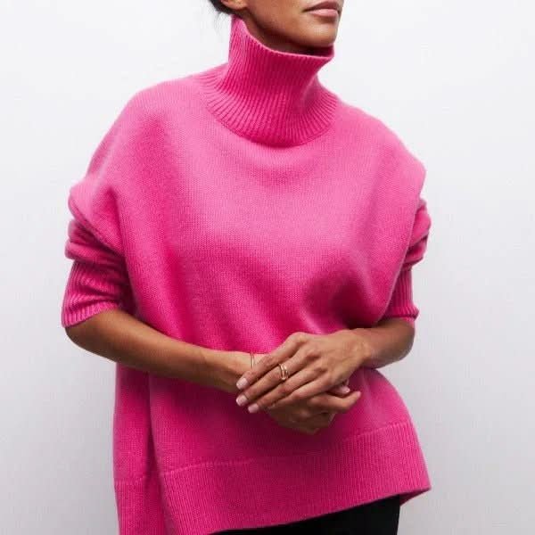 Women's Oversized Roll Neck Sweater | Relaxed Drape Soft Knit Detail