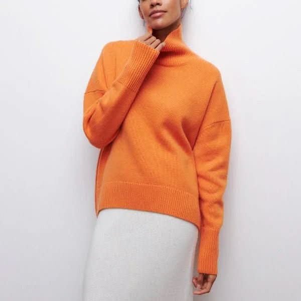 Women's Oversized Roll Neck Sweater | Relaxed Drape Soft Knit Side