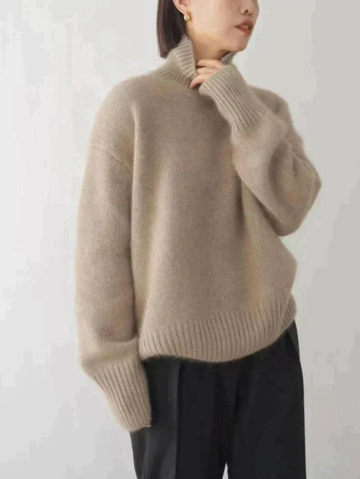 Women's Oversized Turtleneck High Neck Sweater | Soft Knit Warm Fit Close Up