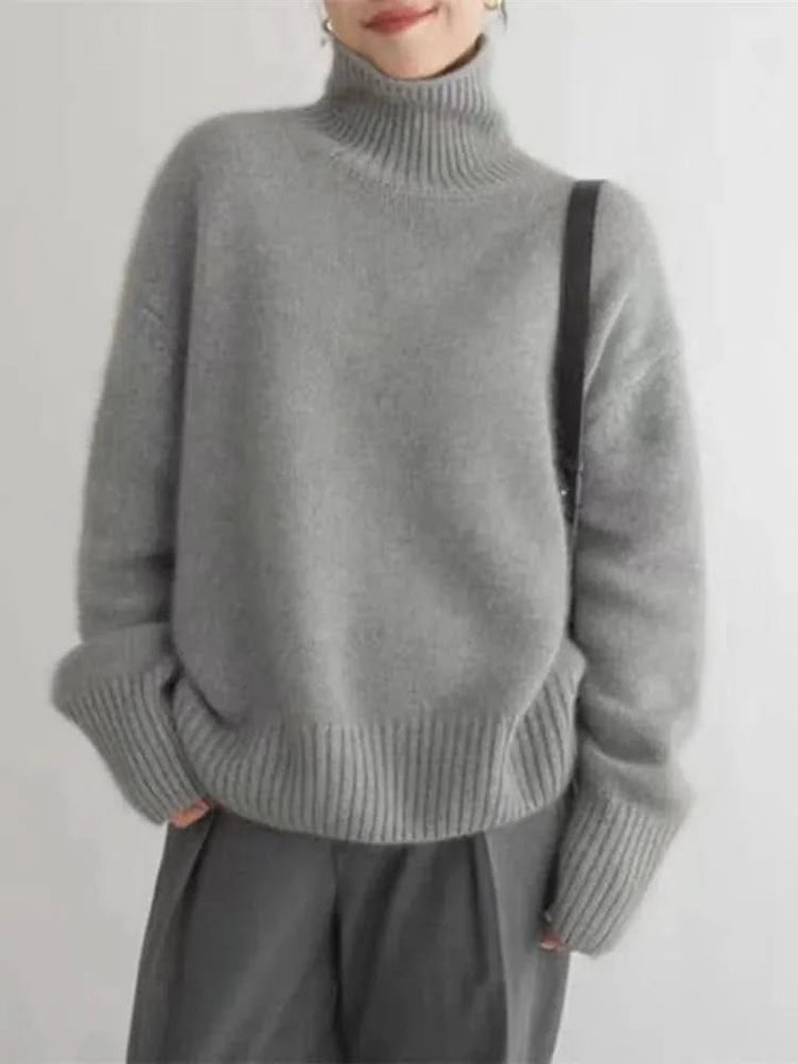 Women's Oversized Turtleneck High Neck Sweater | Soft Knit Warm Fit Detail