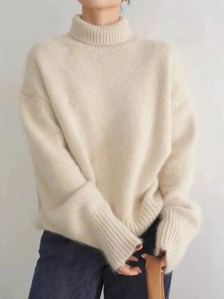 Women's Oversized Turtleneck High Neck Sweater | Soft Knit Warm Fit Front