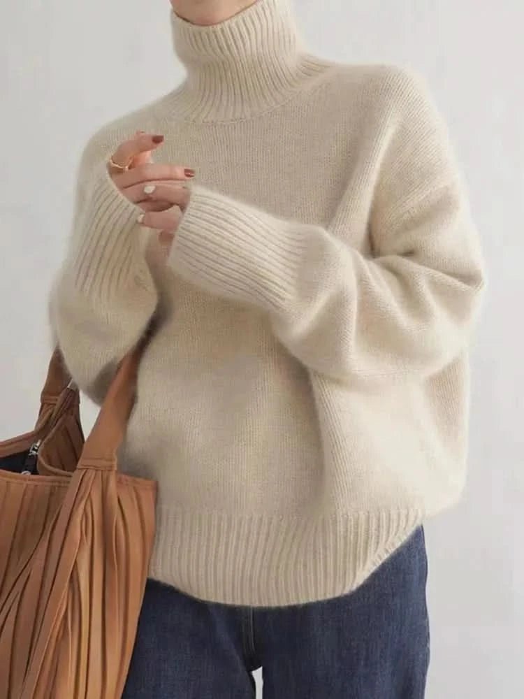 Women's Oversized Turtleneck High Neck Sweater | Soft Knit Warm Fit Hero