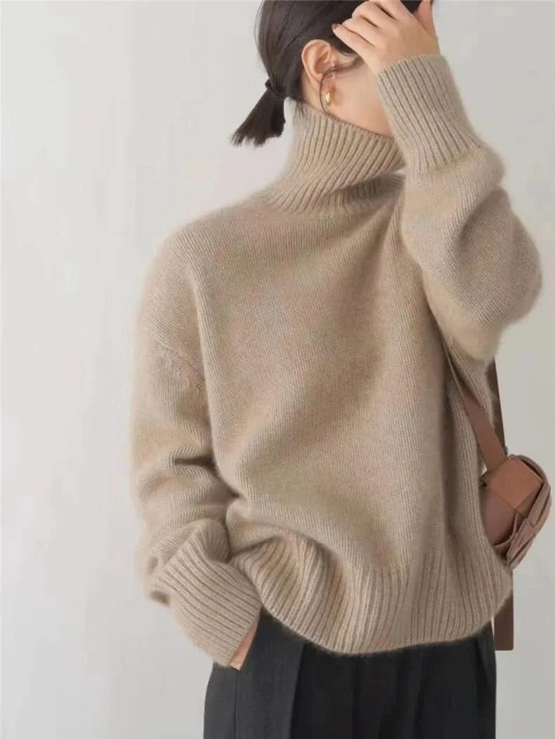 Women's Oversized Turtleneck High Neck Sweater | Soft Knit Warm Fit Side